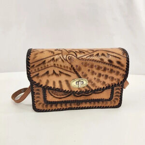 Tooled Leather Embossed Purse Birds Flowers Shells  Mexico